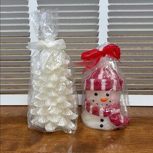 NWT Christmas Candles White Christmas Tree and Snowman both Gift Wrapped